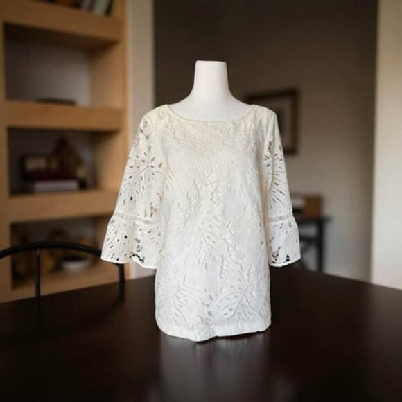WHITE LACED BLOUSE SIZE LP - Picture 1 of 4